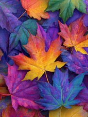 Obraz premium Colourful autumn maple leaves on the ground, vibrant square background
