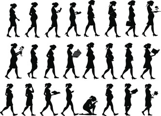 Pregnant woman silhouette vector set with graceful poses