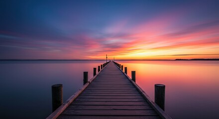 Sunset Pier Reflection Landscape Dreamscape