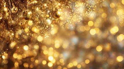 christmas golden glowing background holiday abstract glitter defocused backdrop with blinking tars and garlands blurred gold bokeh
