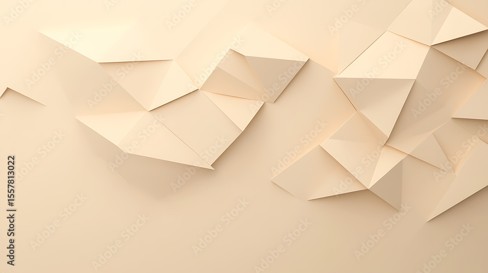 Poster abstract origami style geometric design in tan. modern polygonal shapes arranged on a flat surface, 