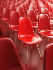 Obraz premium Red chair standing out from the crowd. Business concept. Special successful job candidate person who stands out from the crowd.