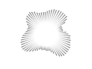 Circular audio wave pattern with dots radiating outward. Vector design represents sound waves and music visualization in a minimalist style.