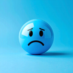 Sad Emoji Ball on Blue Background Symbolizing Blue Monday – Melancholy and Reflective Monday Mood


