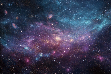 Naklejka premium Vast expanse of a colorful galaxy filled with stars and cosmic dust captured deep in space