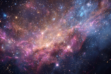 Naklejka premium Cosmic view of a vibrant galaxy filled with stars and colorful nebulae in deep space during the night sky