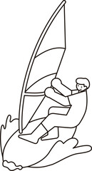 Summer Surfing Sports Character Line Art Illustration