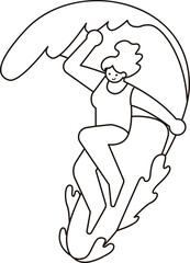 Summer Surfing Sports Character Line Art Illustration