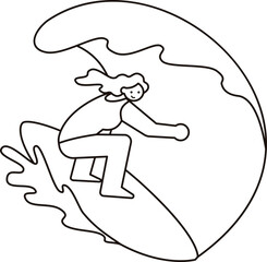 Summer Surfing Sports Character Line Art Illustration