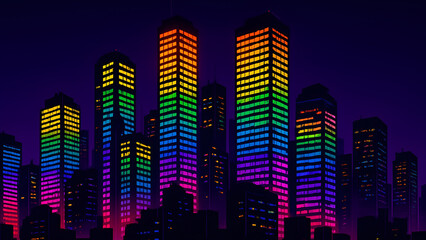 Pride Illuminates Skyscrapers, Colorful Urban Night Art