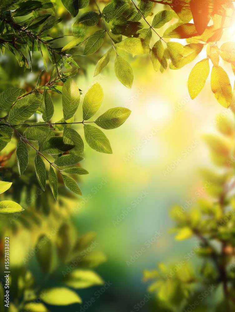 Aufkleber background featuring abstract blurred foliage and bright summer sunlight for your text or advertisem