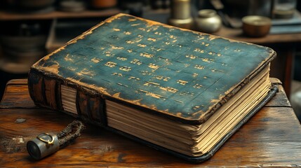 Aged antique leather bound book