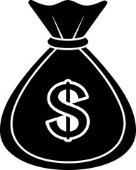 Money Bag with Dollar Sign Silhouette Vector