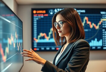 Female financial analyst studying stock market graphs
