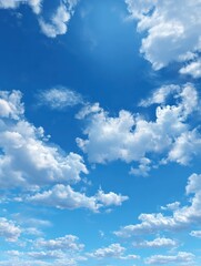 Naklejka premium Blue sky with white clouds, sunny day, fair weather, bright daylight, sky with few clouds, sky gradient, sky background, nature,