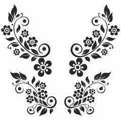 Set of Decorative Floral Design Elements in Vector Style