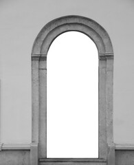 white blank mock up mock-up mockup template arched door. A medieval door in yellow concrete stucco plaster stone wall. Typical architecture of medieval Europe