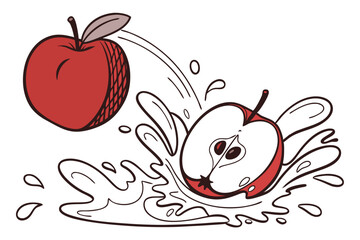 Red apple splashing into juice fruit