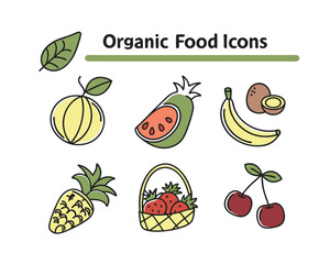 Cute Organic Fruits and Vegetables Icons