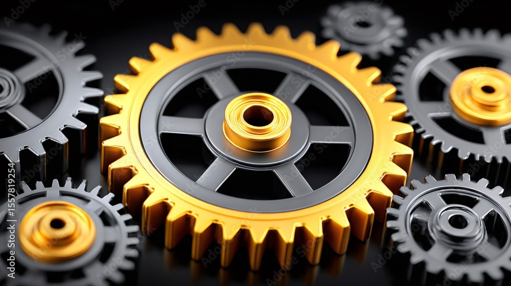 Poster interlocking gears rotating smoothly in perfect harmony