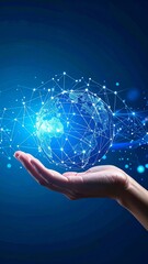 Businessman holding glowing planet earth hologram, global business and technology