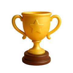 Golden Trophy with Star Emblem on a Brown Base Symbolizing Achievement and Success in a white Background