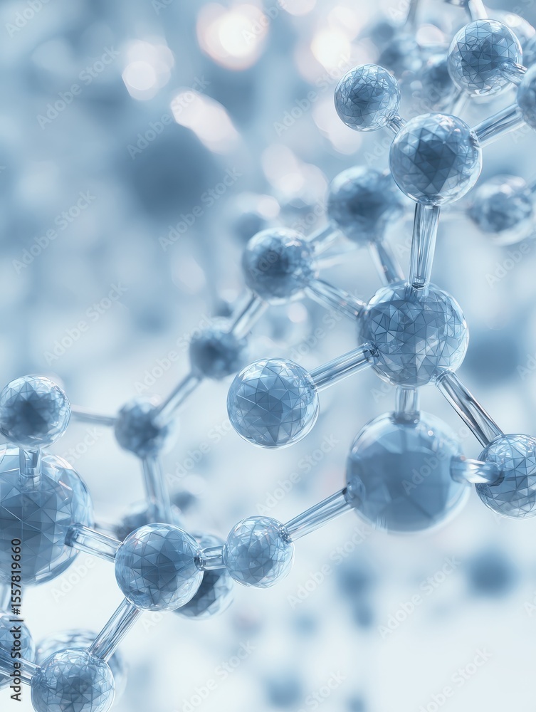 Poster a micro-level visualization of a molecular framework, emphasizing behavior and interaction. the clea