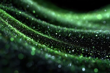Abstract wavy green particle effect, bokeh, with darkness behind it