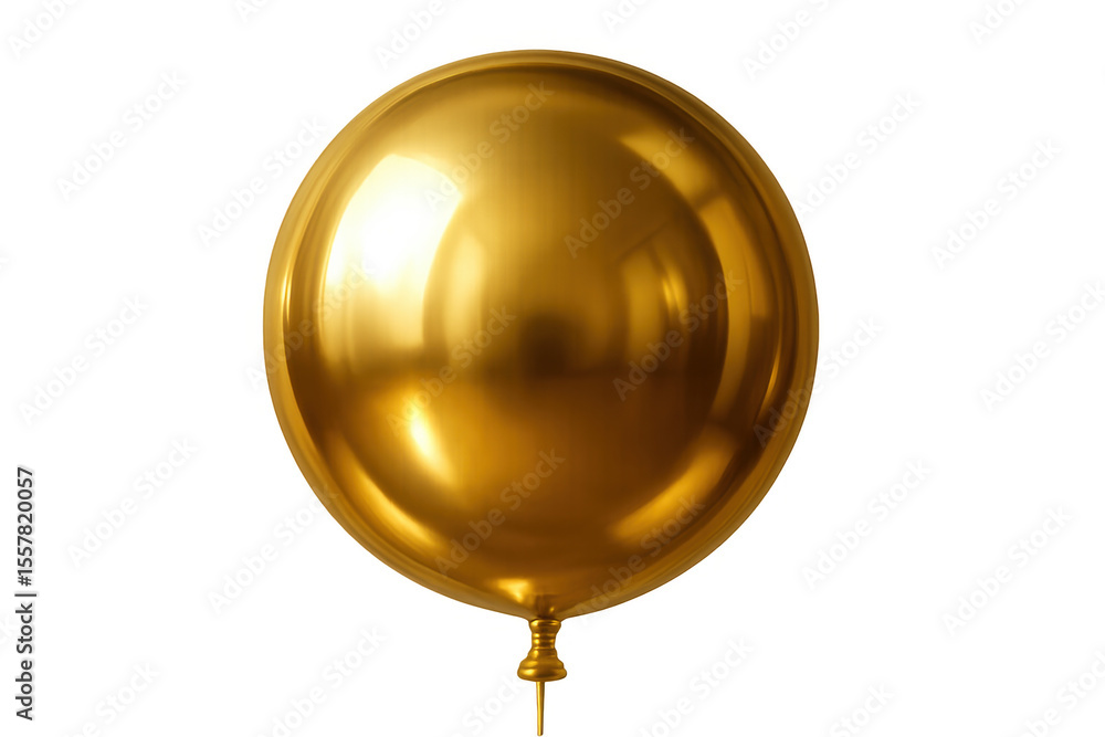 Poster golden balloon hovering, metallic surface gleaming, casting soft reflection against pristine transpa