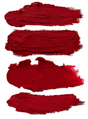 Set of dark red lipstick strokes on empty background