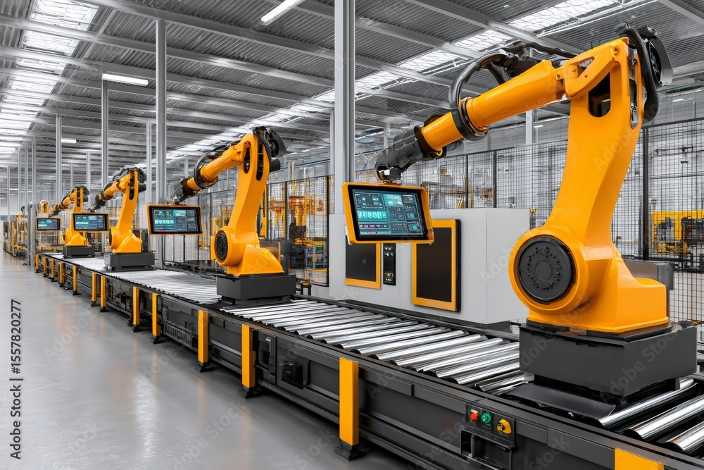 Aufkleber robotic arms working on assembly line in modern factory