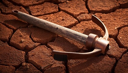 Obraz premium vintage mining tool on broken soil high resolution picture