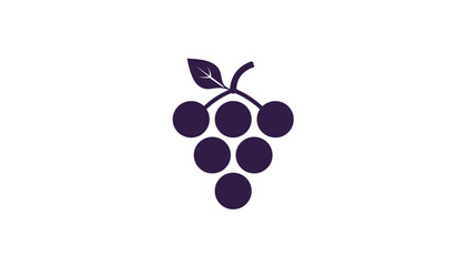 Illustration of a stylized bunch of grapes with a leaf in a flat design on a light background, copy space
