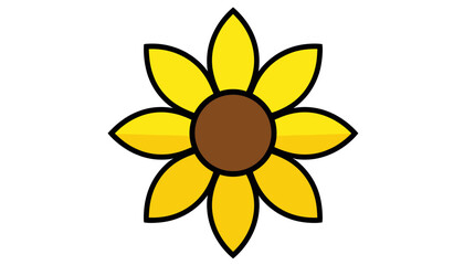 icon of a yellow sunflower with a brown center in a vibrant design on a white background, copy space
