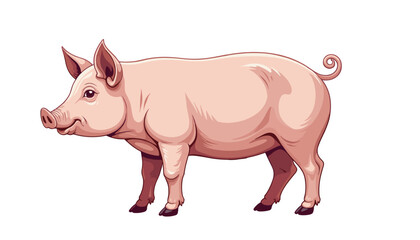Fototapeta premium icon of a cute pink pig standing on a light background in a cartoonish style, copy space 