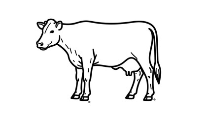 icon of a standing cow in a simple line art style on a white background, copy space

