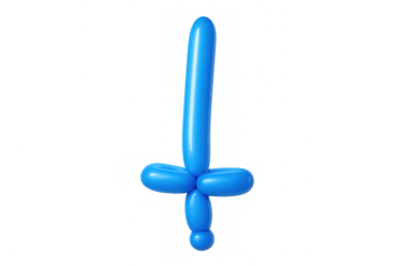 Blue balloon sword inflating on transparent surface, symbolizing festive party spirit with whimsical floating design