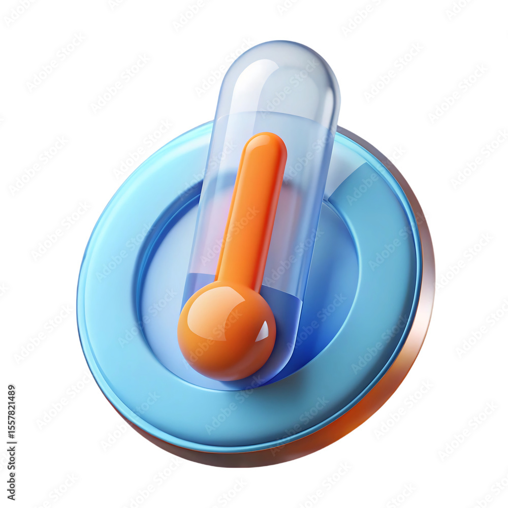 Fototapete 3d rendering of a thermometer symbolizing temperature measurement on a blue circle