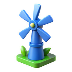 3d rendering of a blue and green cartoon windmill on a black background