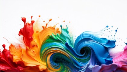 colorful bright paint swirls with splashes and empty white space liquid vivid flow with twists curved dynamic lines for creative background fluid vortex made of acrylic or alcohol ink