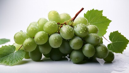 fresh and juicy grapes with water droplets on leaves perfect for healthy eating or culinary presentation in stock photography white background