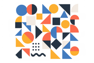 Vibrant geometric pattern showcasing bold colors, intersecting shapes creating dynamic visual composition against transparent backdrop