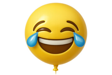 3d rendering of a laughing emoji balloon with tears of joy, isolated on transparent background