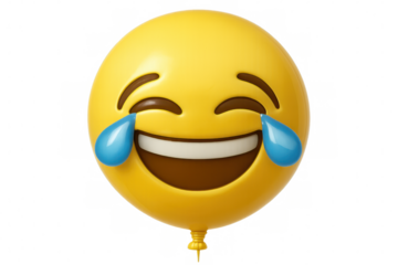 3d rendering of a laughing emoji balloon with tears of joy, isolated on transparent background