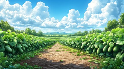 Dirt path through lush green field