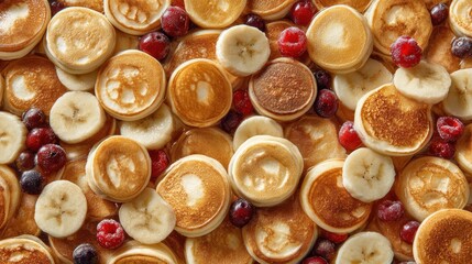 Mini pancakes cereal a delightful dessert breakfast menu concept features serving size considerations Food backdrop from a top view with copy space