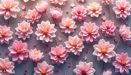 Pink Floral Pattern Delicate Blossoms on Soft Gray Background