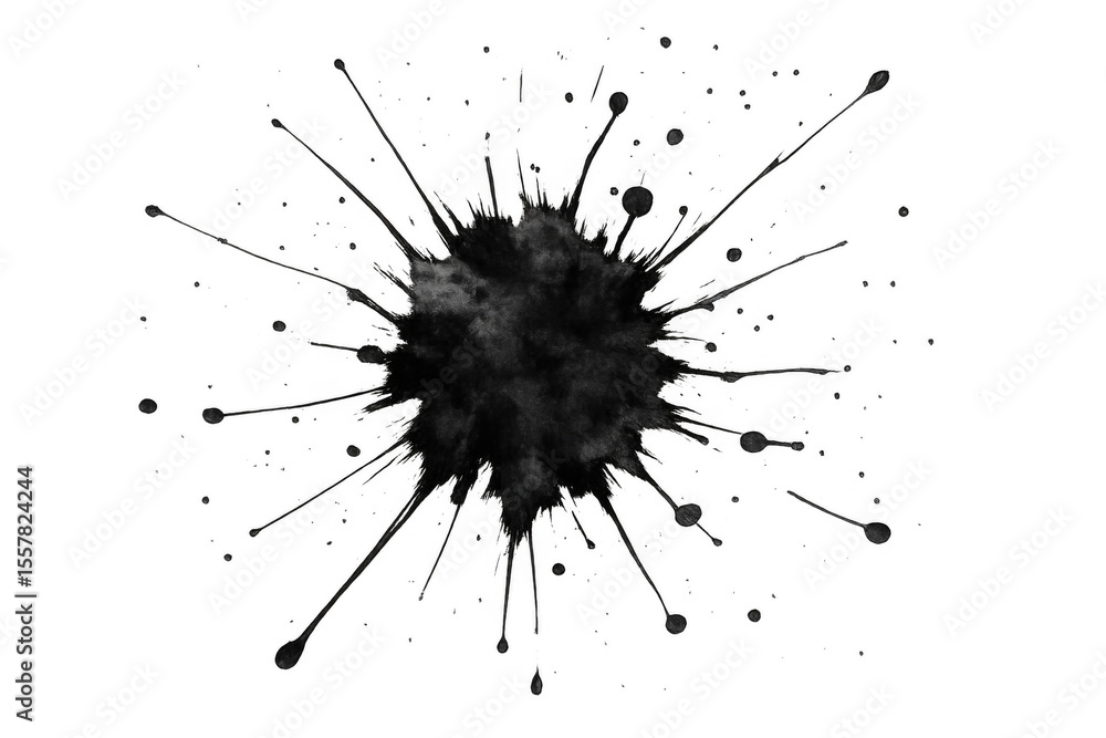 Poster black ink dramatically splashing across transparent surface, creating powerful artistic movement wit