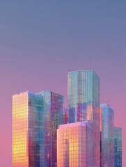 Obraz premium Abstract architectural design featuring colorful glass structures towering against a gradient sky