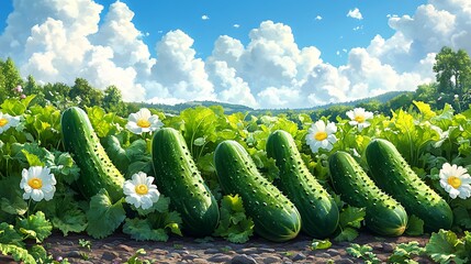 Cucumbers in a field on a sunny day